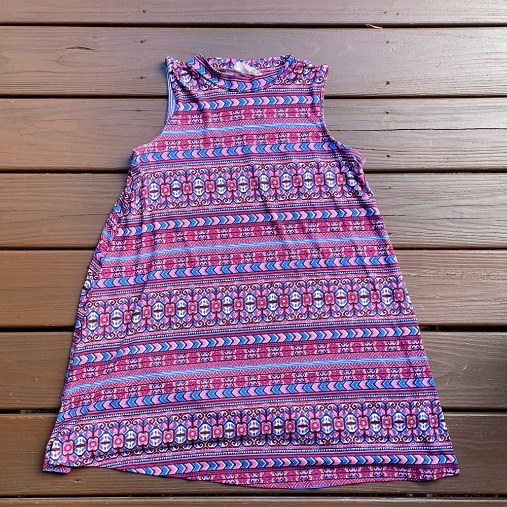 Pink Rose Mock Neck Swing Dress, Purple Pattern, Size Medium